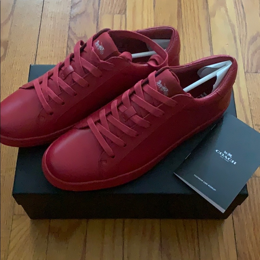 COACH men’s red leather low top sneaker new